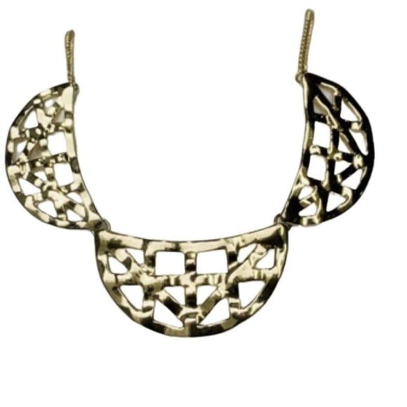 Vintage Gold Tone Half Moon Weave Art Deco Chain Gold Tone Statement Necklace - Picture 1 of 8